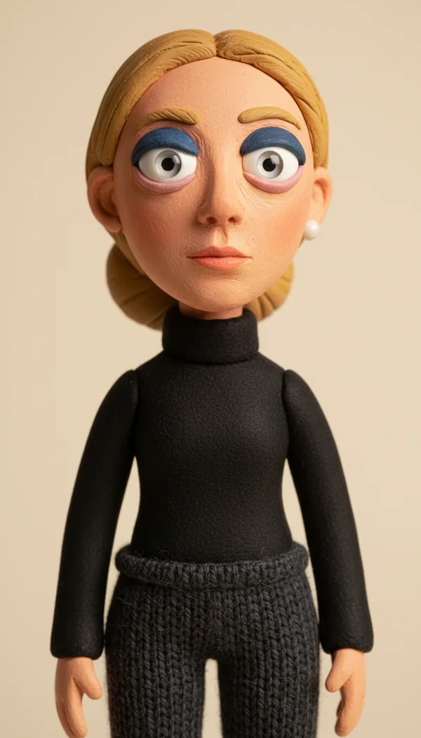 Reference sheet of the clay Elizabeth Holmes character