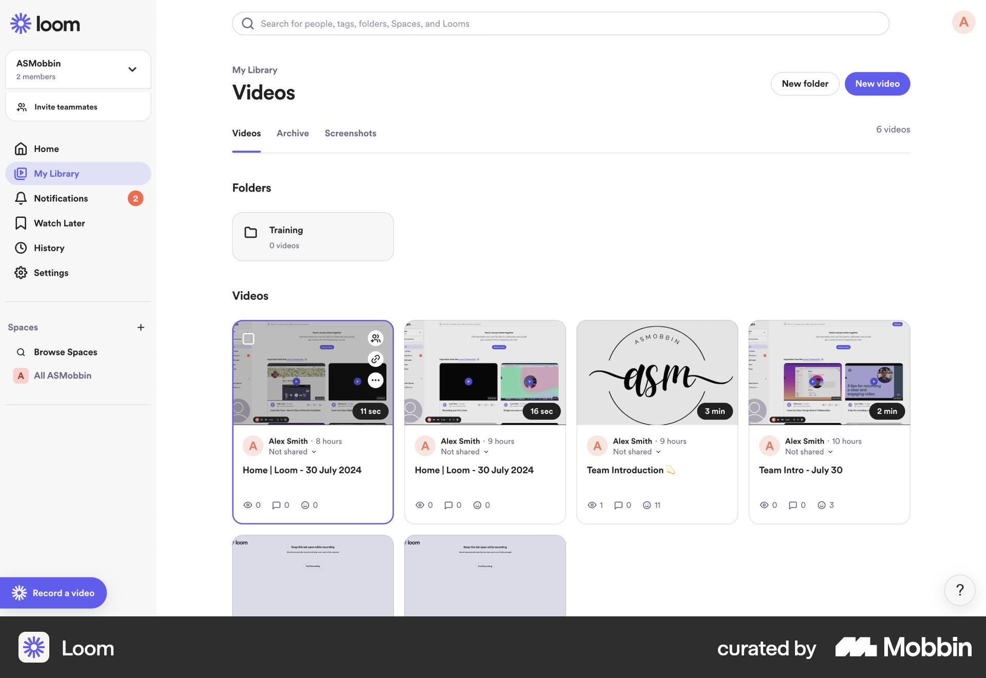 Loom screenshot via Mobbin: Loom pairs recognizable previews with titles and metadata.