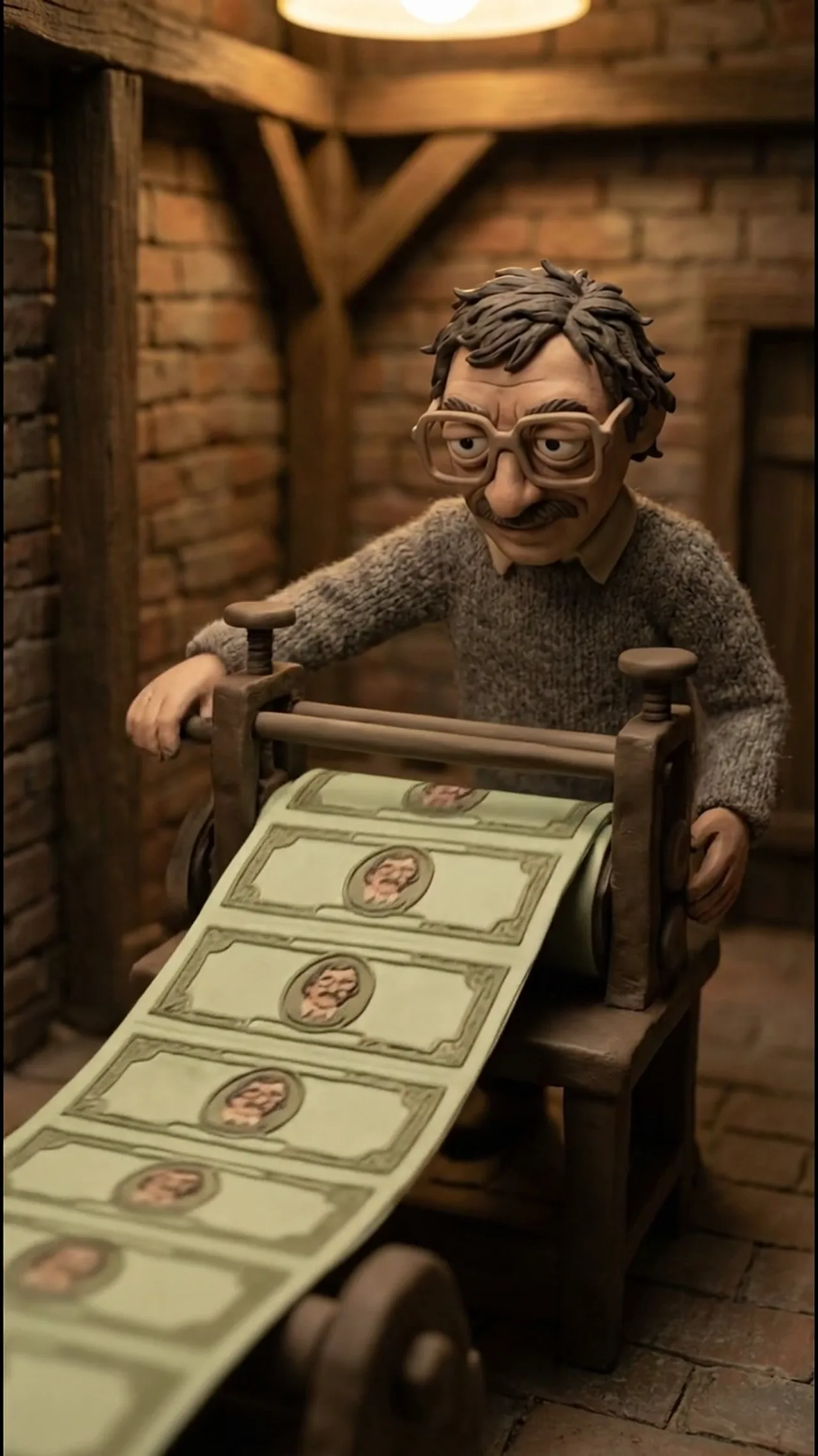 Clay Sergei Mavrodi at a press printing his own money